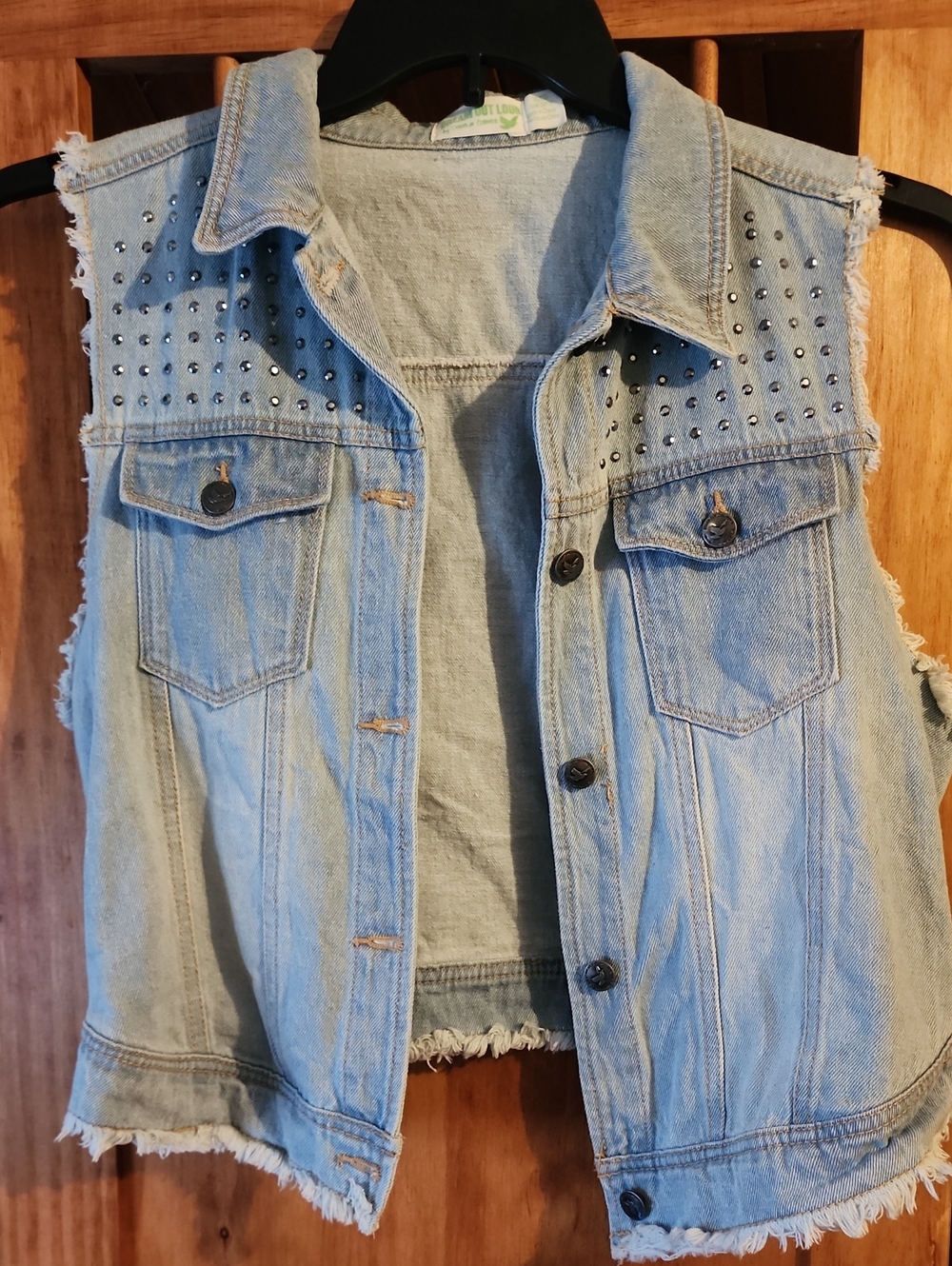 Light Wash Denim VEST with Studs And Dove Button Detail